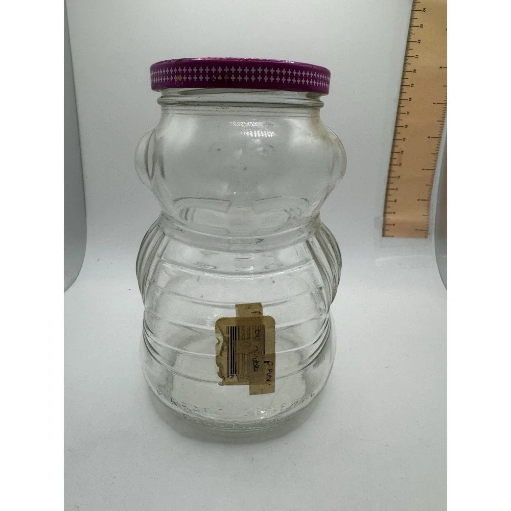 Vintage Kraft Grape Jelly Bear Jar With Original Metal Lid  No Cracks / Chips